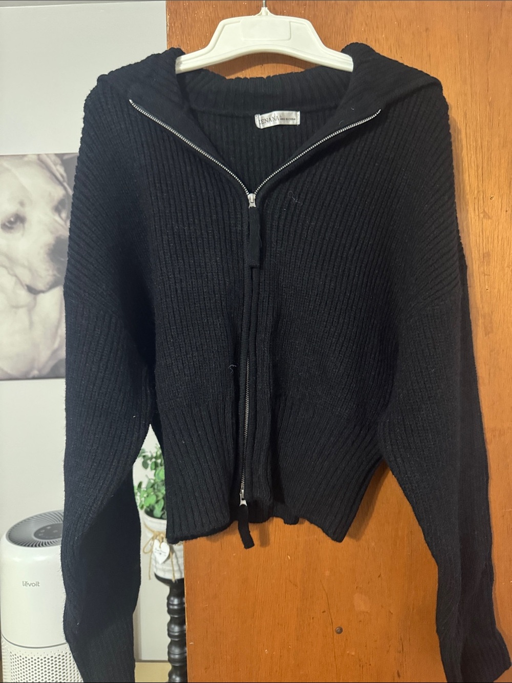 Zenana Black Zip-Front Ribbed Sweater